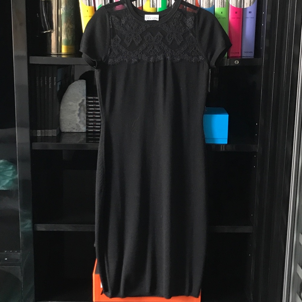 Valentino Red wool mini dress with lace detail